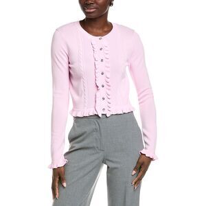 English Factory Womens  Ruffle Placket Knitted Cardigan, Pink